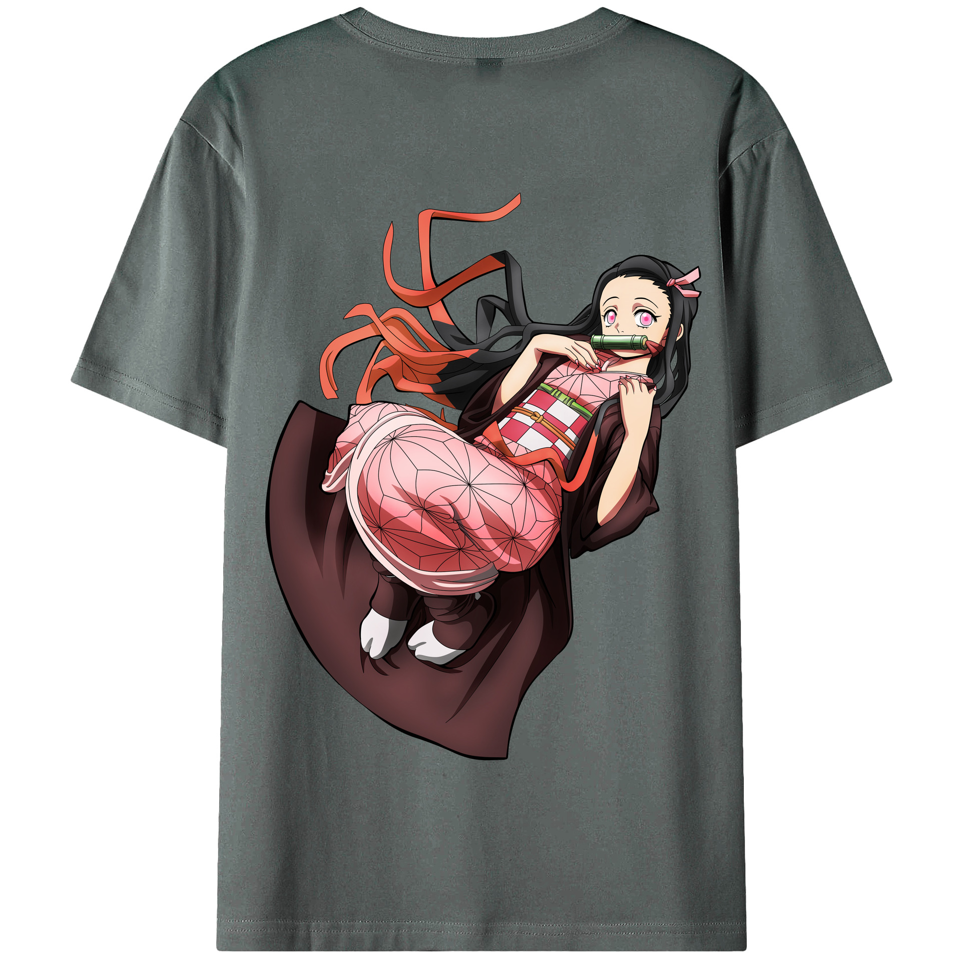 （画像用） 鬼滅の刃（きめつのやいば）竈門 禰󠄀豆子／かまど ねずこ Kamado Nezuko 綿100％半袖Tシャツ（背面プリント）